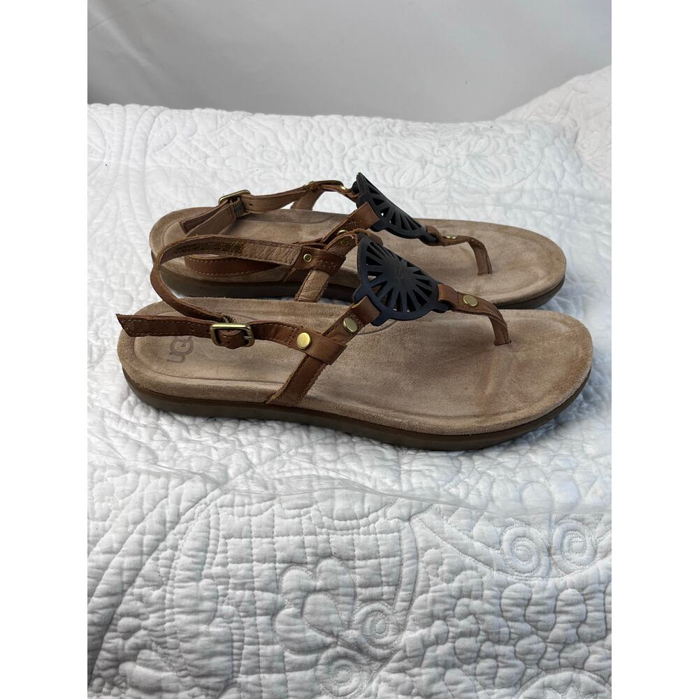 Ugg Women's Tan Leather Strap Flat Vacation Summer Sandals - Size 7 - Picture 8 of 10